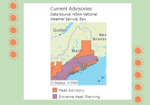 Extreme heat warnings and advisories in Maine on June 24, 2025
