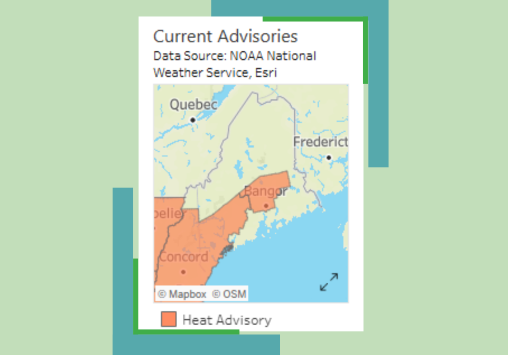 Map of heat advisories across the state by county