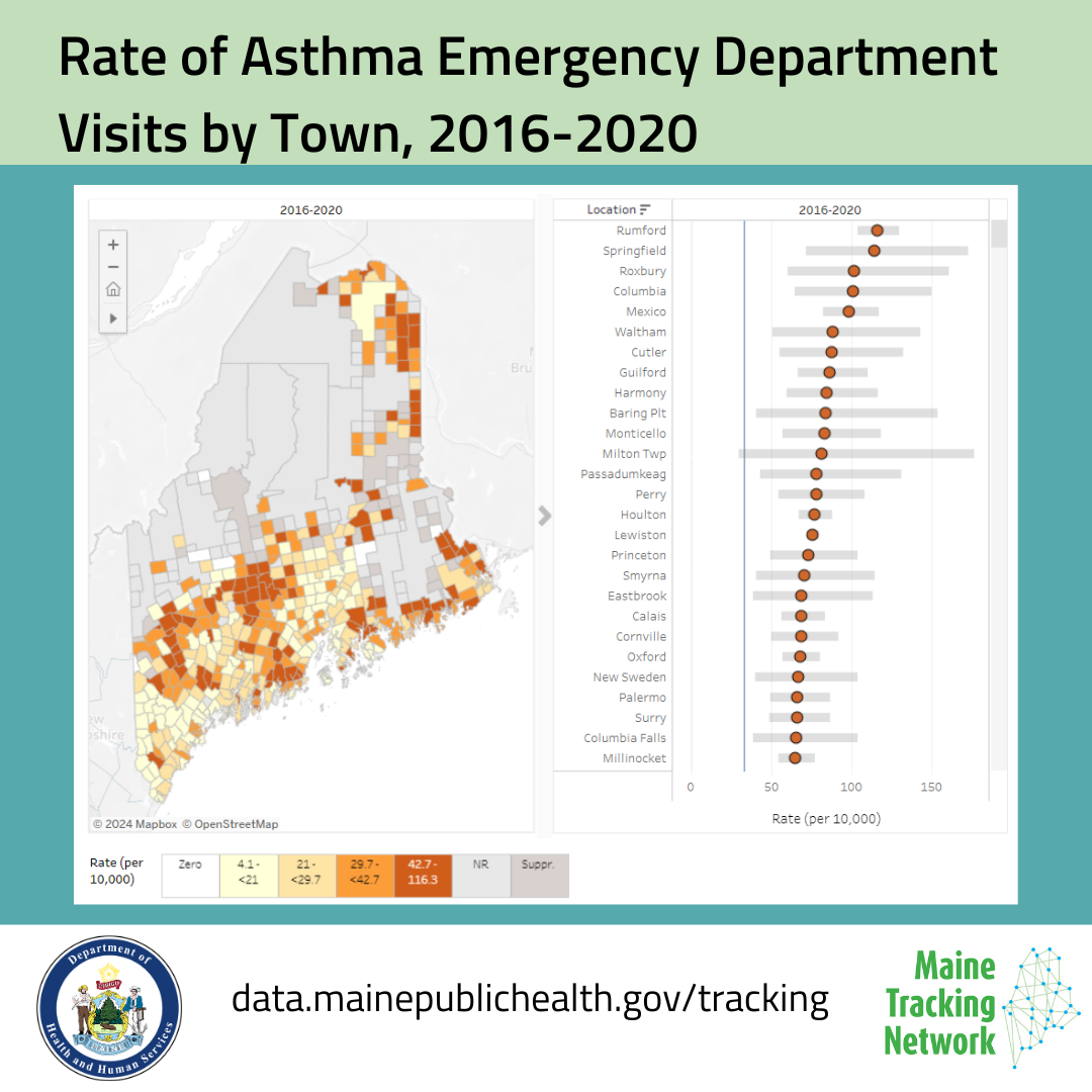 Map of asthma emergency department visits by town