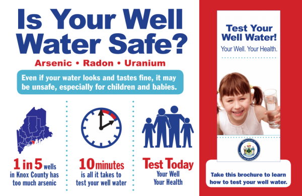 Knox county poster with specific data: 1 in 5 wells in Knox County has too much arsenic