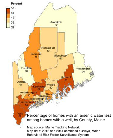map of arsenic testing by county in Maine
