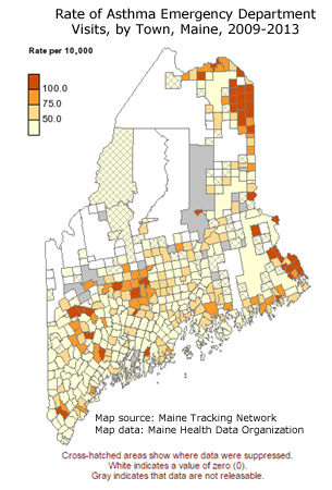 map of asthma emergency department visits by town