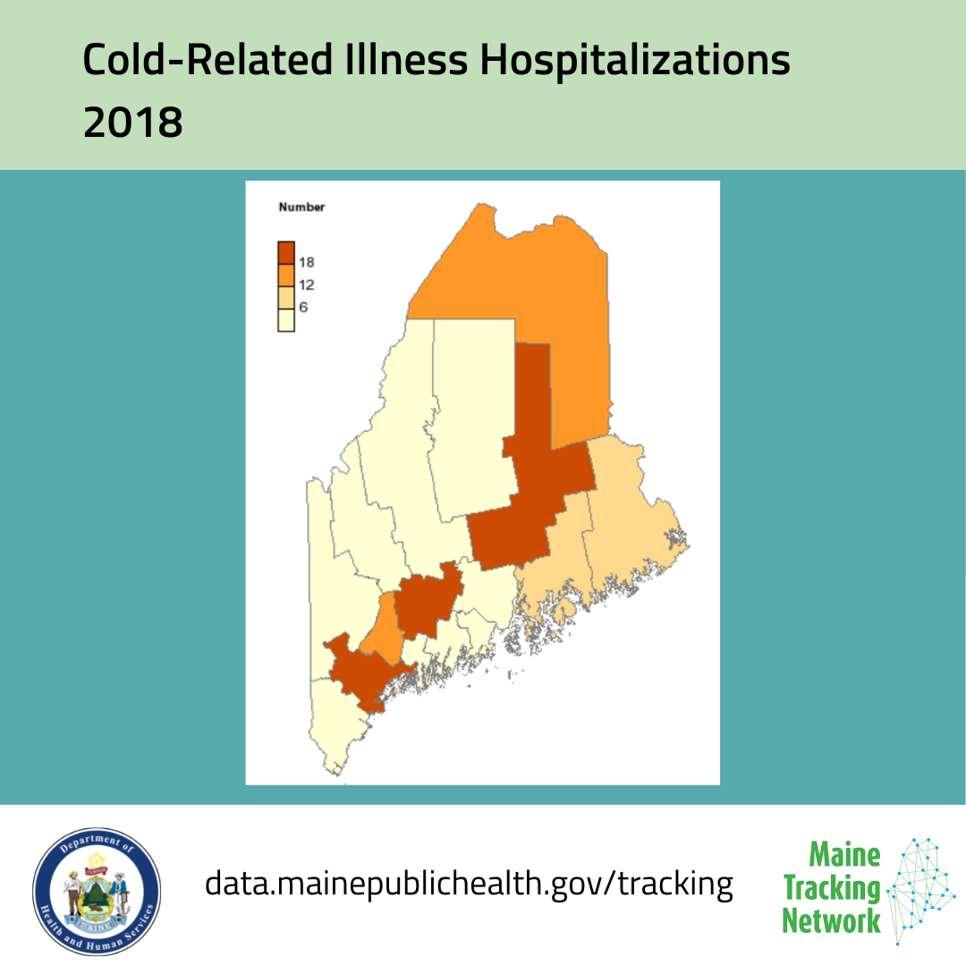 Map of the number of cold-related illness hospitalizations in 2018