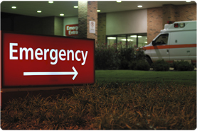 Photo of emergency room sign at a hospital