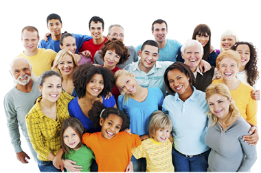 people of diverse backgrounds smiling in a group